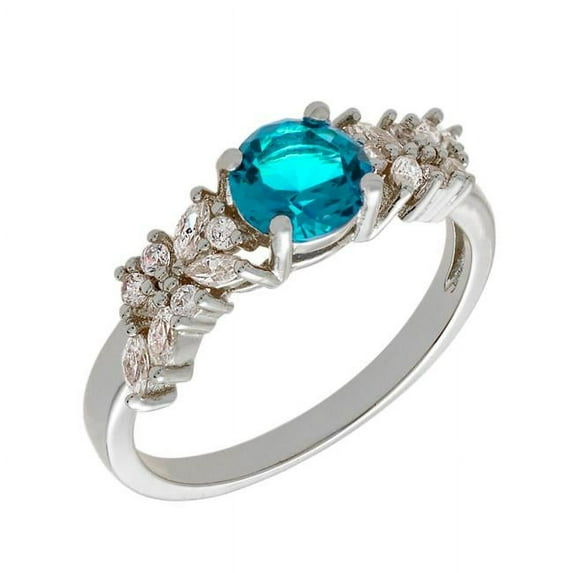 Bertha BRJ10695R6 Juliet Women 18k White Gold Plated Light Blue Cluster Fashion Ring - Size 6