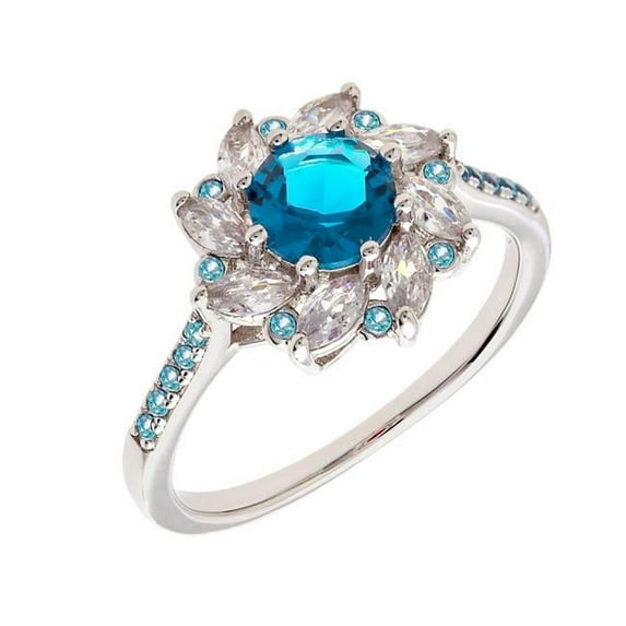 Bertha BRJ10705R9 Bertha Juliet Collection Women's 18k WG Plated Blue Flower Fashion Ring Size 9