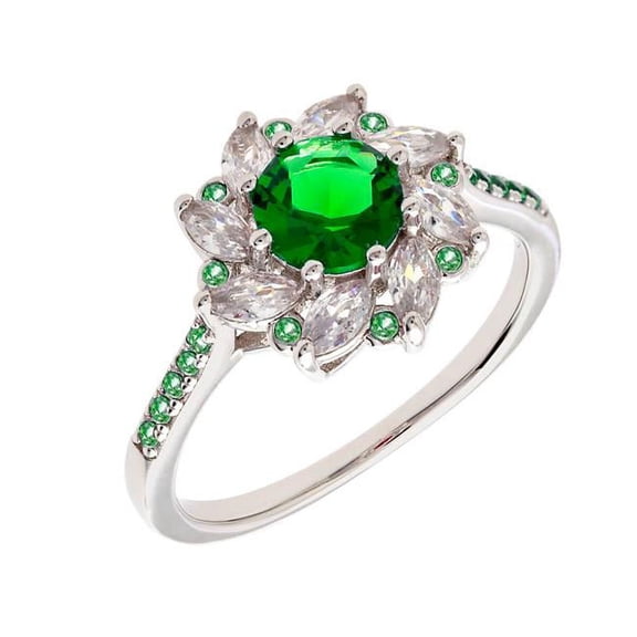 Bertha BRJ10706R8 Juliet Women 18k White Gold Plated Green Flower Fashion Ring - Size 8