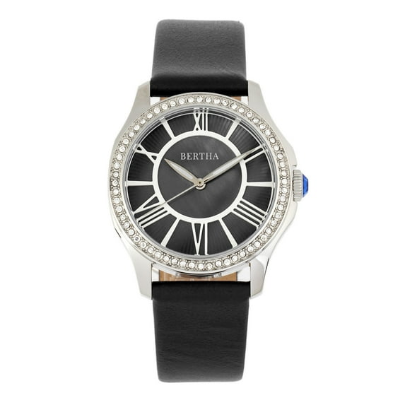 Bertha Donna Mother-Of-Pearl Leather-Band Watch - Black