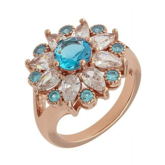 Bertha Juliet Collection Women's 18k RG Plated Light Blue Floral Statement Fashion Ring Size 6