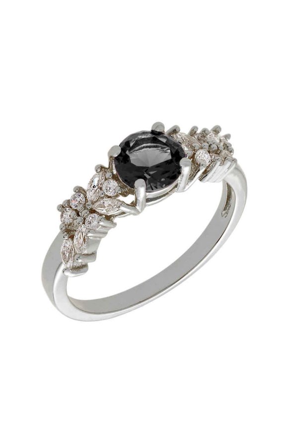 Juliet Collection Women's 18k White Gold Plated Black Cluster Fashion Ring Size 7