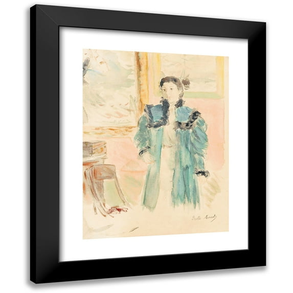 Berthe Morisot 12x14 Black Modern Framed Museum Art Print Titled - Young Girl with the Green Coat (Marthe) (1894)
