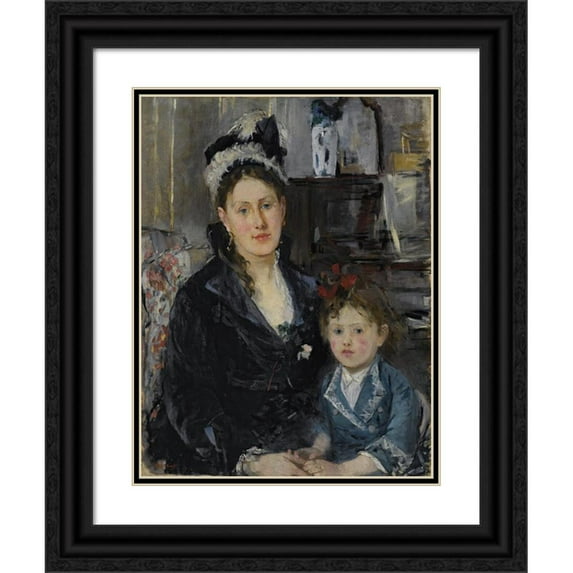 Berthe Morisot 12x14 Black Ornate Wood Framed Double Matted Museum Art Print Titled: Portrait of Mrs. Boursier and Her Daughter (Portrait of Mrs. Boursier and His Daughter) (ca. 1873)