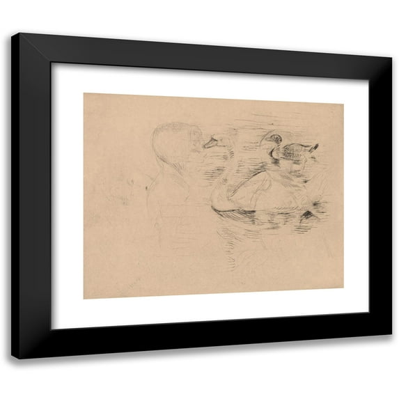 Berthe Morisot 14x12 Black Modern Framed Museum Art Print Titled - Swan and Duck, with Portraits of Julie (Swan and Duck, with Portraits of Julie, or Cygne and Canard, Essay) (1889)