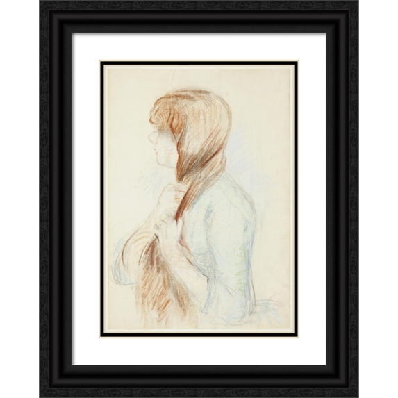 Berthe Morisot 18x24 Black Ornate Framed Double Matted Museum Art Print Titled: Girl Plaiting Her Hair (La Natte) (1894)