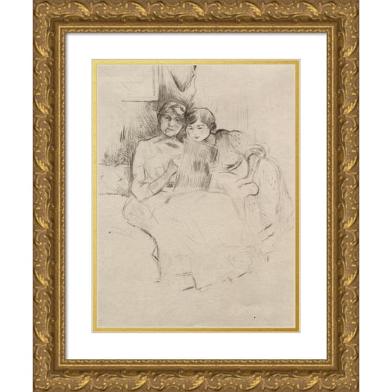 Berthe Morisot 19x24 Gold Ornate Framed and Double Matted Museum Art Print Titled - The Drawing Lesson (Berthe Morisot Drawing with Her Daughter) (1889)