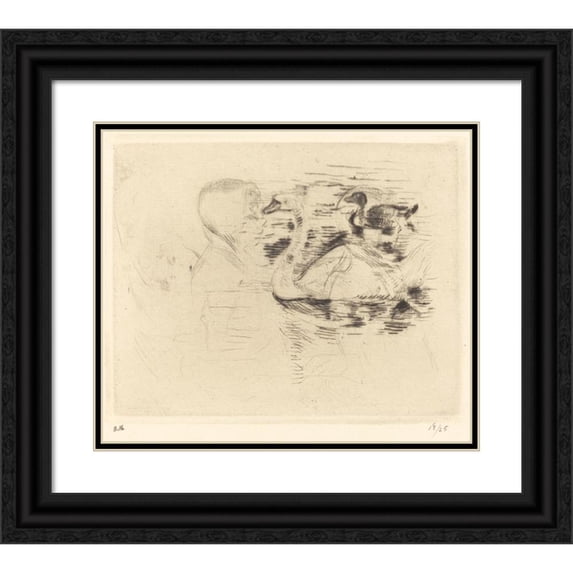 Berthe Morisot 23x20 Black Ornate Framed Double Matted Museum Art Print Titled: Swans at Stagnant Water (1888-1890)