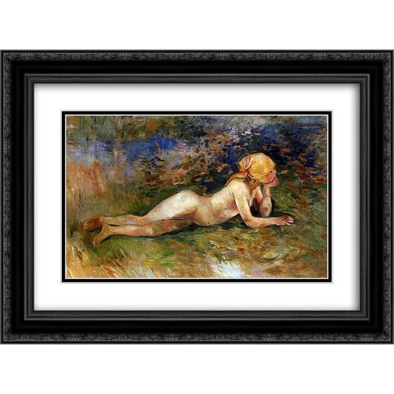 Berthe Morisot 2x Matted 24x18 Black Ornate Framed Art Print 'The Reclining Shepherdess'