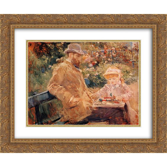 Berthe Morisot 2x Matted 24x20 Gold Ornate Framed Art Print 'Eugene Manet with his daughter at Bougival'