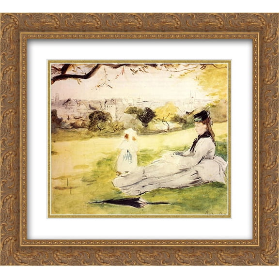 Berthe Morisot 2x Matted 24x20 Gold Ornate Framed Art Print 'Woman and Child Seated in a Meadow'