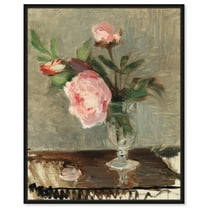Berthe Morisot - Peonies Canvas Vintage Farmhouse Wall Art by Art Remedy, Black Frame, 16" x 20"
