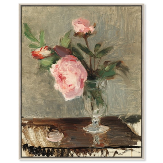 Berthe Morisot - Peonies Canvas Vintage Farmhouse Wall Art by Art Remedy, Silver Frame, 36" x 45"