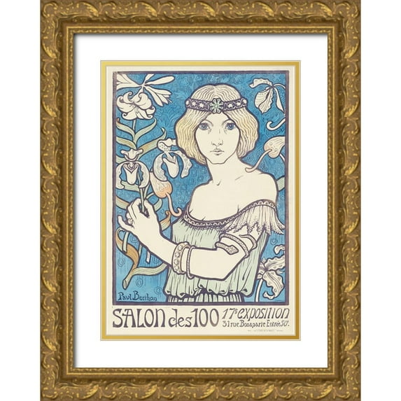 Berthon, Paul 24x32 Gold Ornate Wood Framed with Double Matting Museum Art Print Titled - Salon des Cent