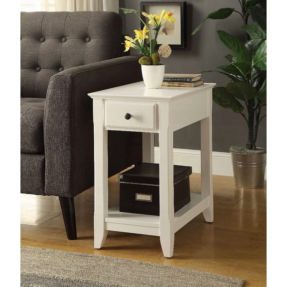 Bertie White Finished Accent Table with Rectangular Leg and Open Storage