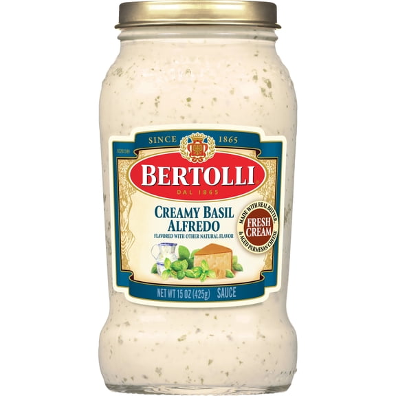 Bertolli Alfredo Sauce with Basil, Creamy Basil Pasta Sauce, 15 oz