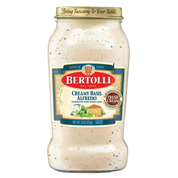 Bertolli Creamy Basil Alfredo Pasta Sauce with Aged Parmesan Cheese, Made with Fresh Cream and Real Butter, 15 oz