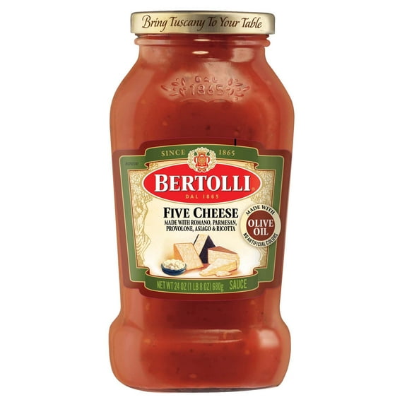 Bertolli Five Cheese Pasta Sauce, Made with Vine-Ripened Tomatoes, Ricotta, Romano and Parmesan Cheeses, 24 oz