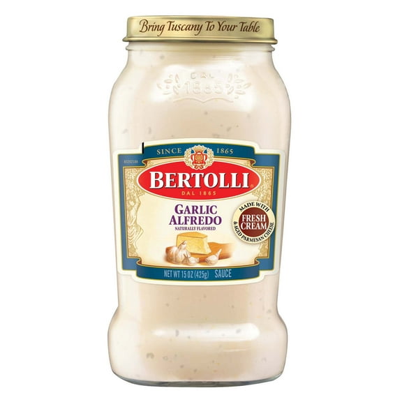 Bertolli Garlic Alfredo Pasta Sauce with Aged Parmesan Cheese, Made with Fresh Cream and Real Butter, 15 oz