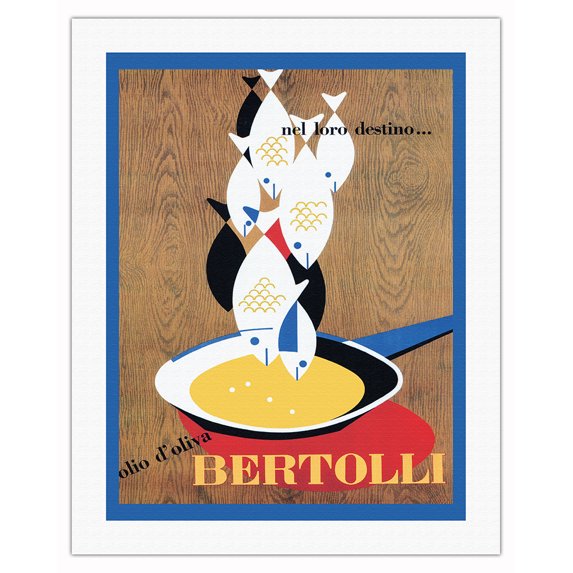 Bertolli Olive Oil (Olio d’Oliva) Nel Loro Destino - Vintage Advertising Poster by Erberto Carboni c.1953 - Fine Art Rolled Canvas Print (Unframed) 20in x 26in