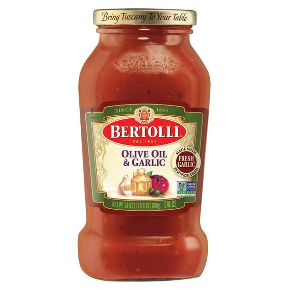 Bertolli Olive Oil and Garlic Pasta Sauce, Made with Vine-Ripened Tomatoes, Savory Garlic and Olive Oil, 24 oz