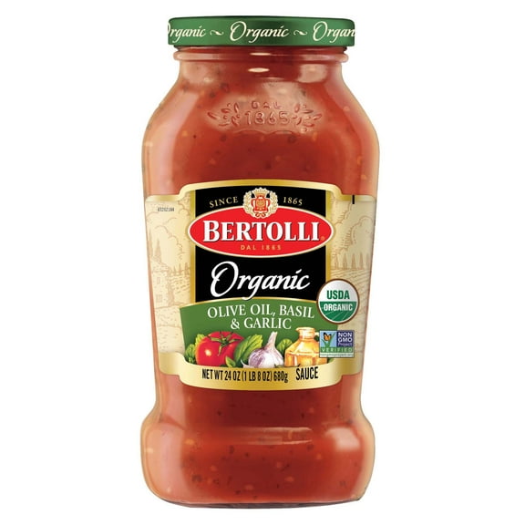 Bertolli Organic Olive Oil, Basil and Garlic Pasta Sauce, Made with Vine-Ripened Tomatoes, 24 oz