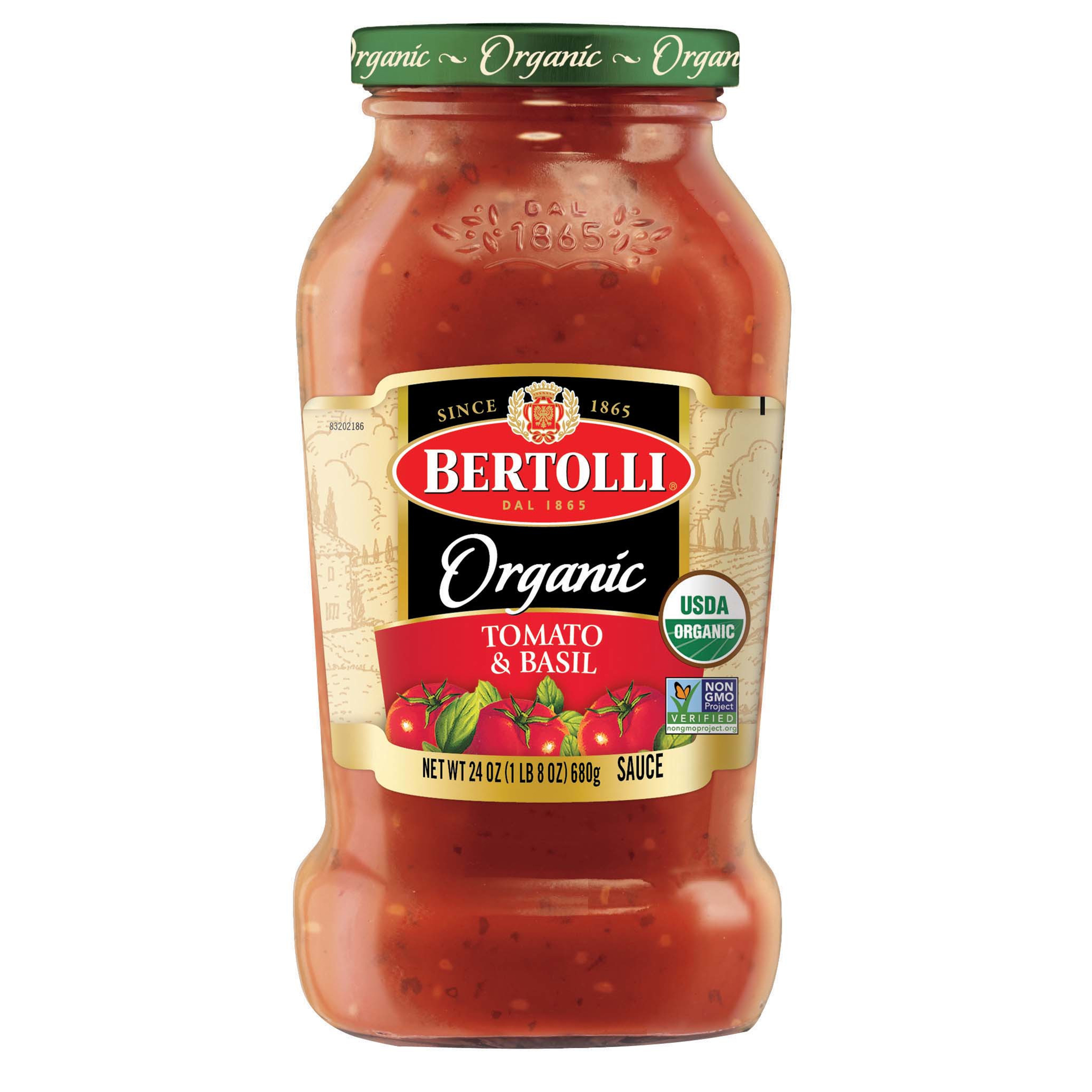 Bertolli Organic Tomato and Basil Pasta Sauce, Made with Vine-Ripened Tomatoes, 24 oz - image 1 of 10