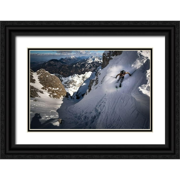 Bertoncelj, Sandi 32x22 Black Ornate Wood Framed with Double Matting Museum Art Print Titled - Drop Into Couloir