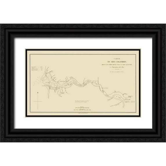 Bertrand 24x15 Black Ornate Wood Framed with Double Matting Museum Art Print Titled - Columbia River, Oregon, Washington - Bertrand 1844