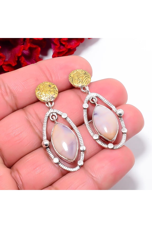 Bertrandite - Tiffany Stone - Utah 925 Sterling Silver Two Tone Earring 1.72" E10304, Christmas Gift