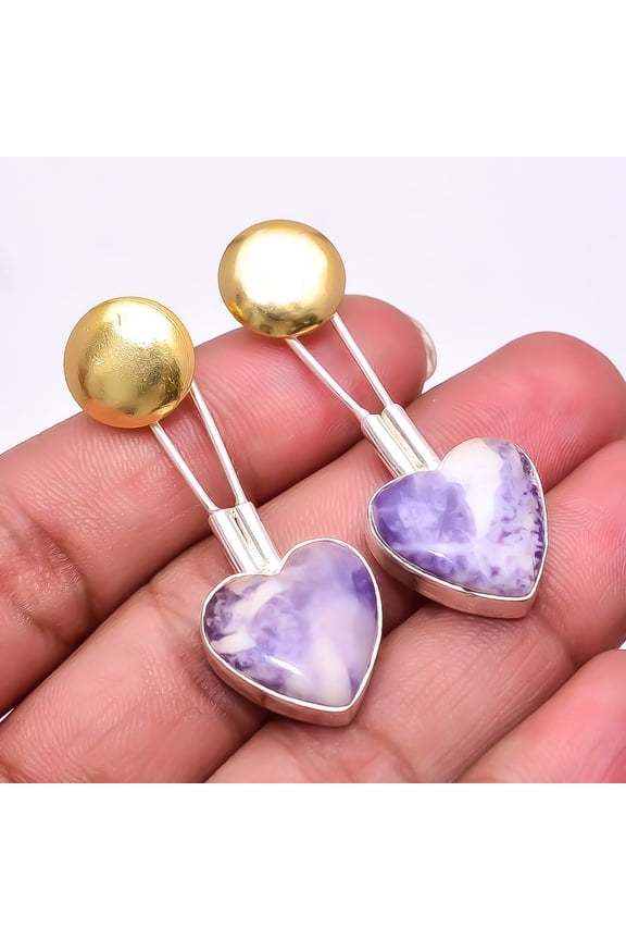 Bertrandite - Tiffany Stone -Utah 925 Sterling Silver Two Tone Earring 1.76" E12