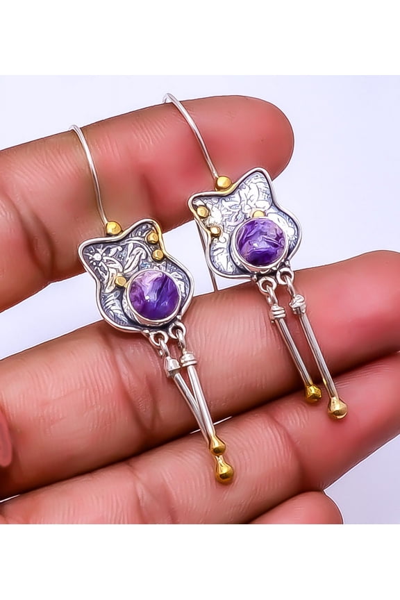 Bertrandite - Tiffany Stone - Utah 925 Sterling Silver Two Tone Earring 2.34"E20, Beautiful Jewelry For Woman, New Year Sale, Valentin's Day Gift