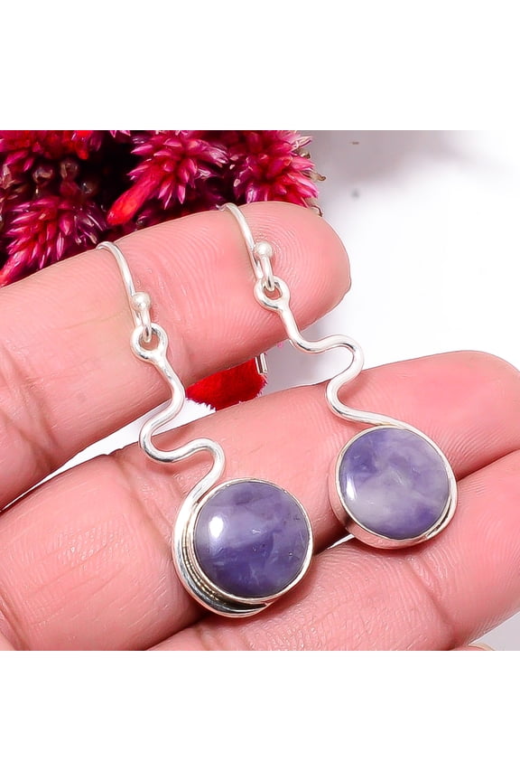 Bertrandite - Tiffany Stone - Utah Designer Handmade 925 Sterling Silver Earring 1.79" Sku23, Purple Earring, Natural Gemstone Earring