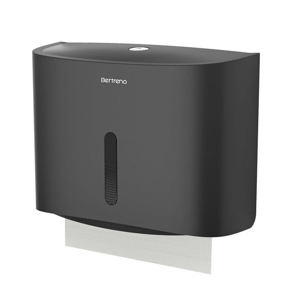 Bertreno Paper Towel Dispenser Wall Mounted, Adhesive Multifold C-Fold Hand Towel Dispenser, Folded Commercial Tissue Towel Dispenser for Bathroom, Black