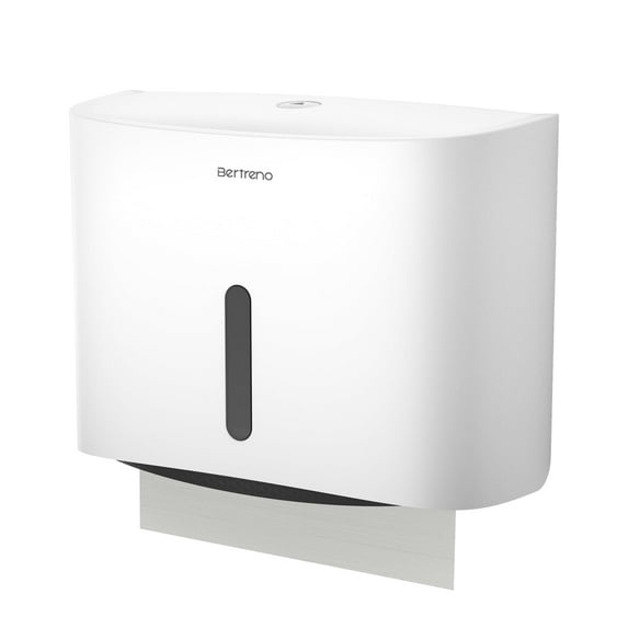 Bertreno Paper Towel Dispenser Wall Mounted, Adhesive Multifold C-Fold Hand Towel Dispenser, Folded Commercial Tissue Towel Dispenser for Bathroom, White