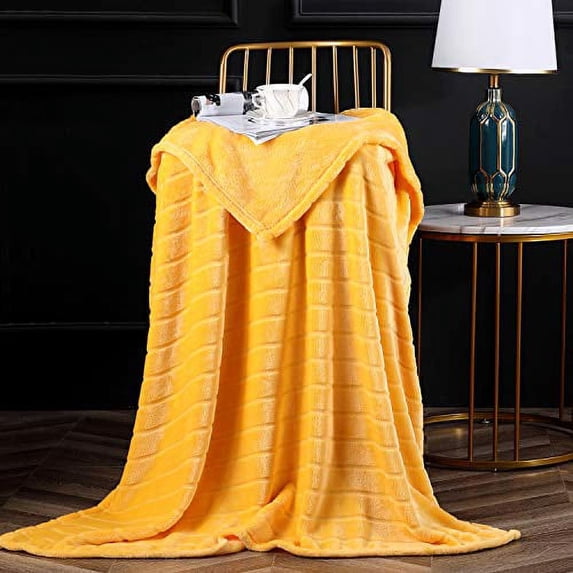 Bertte Plush Throw Blanket Super Soft Fuzzy Warm Blanket | 330 GSM Lightweight Fluffy Cozy Luxury Decorative Stripe Blanket for Bed Couch - 50"x 60", Yellow