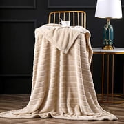 Bertte Throw Blanket Super Soft Cozy Warm Blanket 330 GSM Lightweight Luxury Fleece Blanket for Bed Couch- 50"x 60", Light Beige