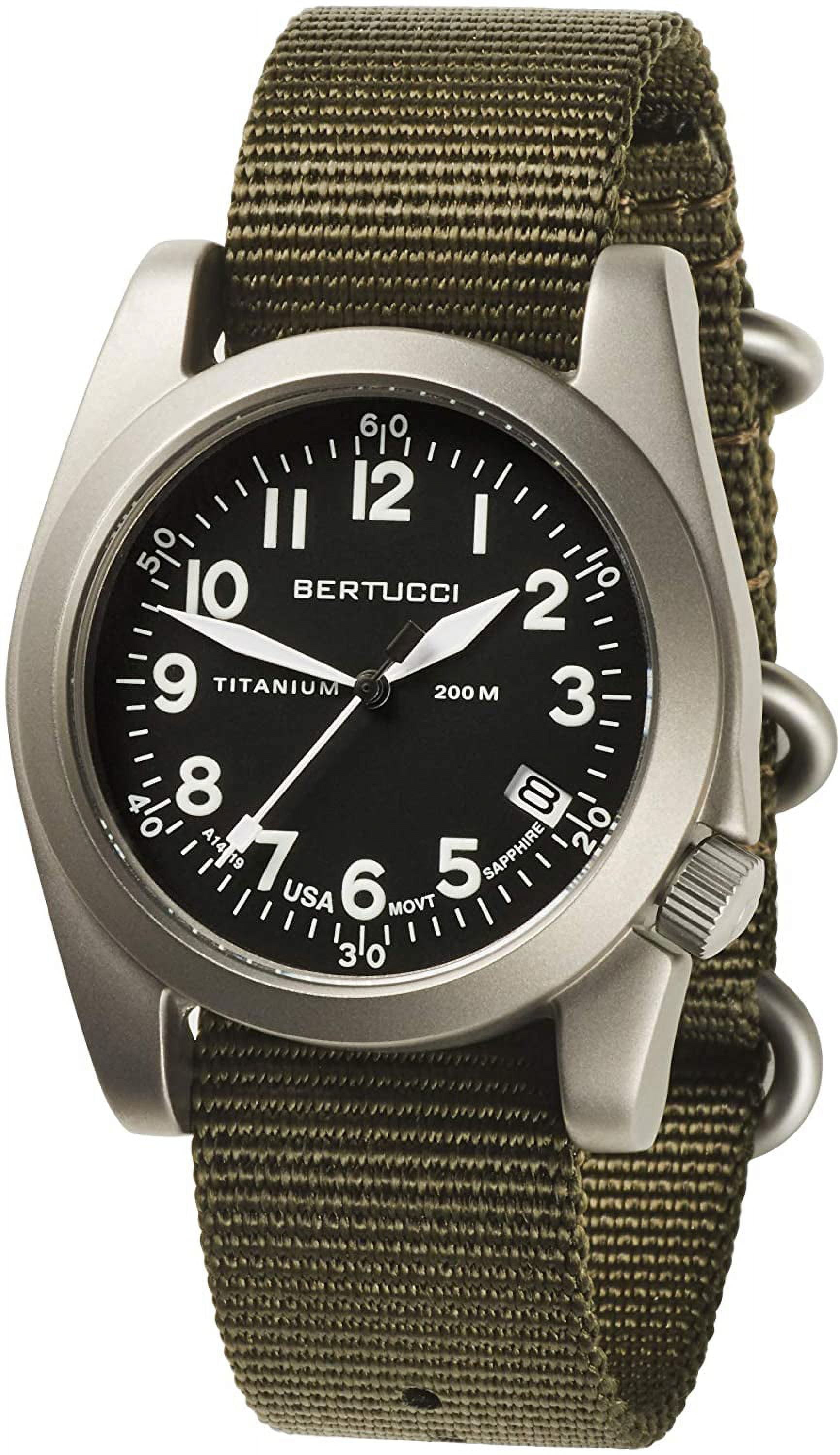 Bertucci A-11T Americana Olive Nylon Strap 42mm Titanium Dial Field Watch