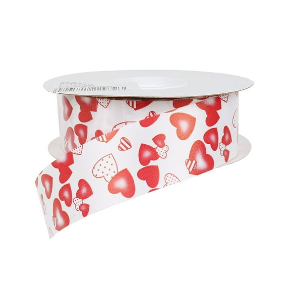 Berwick AEA9 75 Shaded Hearts Flora-Satin Craft Ribbon, 1-7/16-Inch Wide by 50-Yard Spool, Red/White