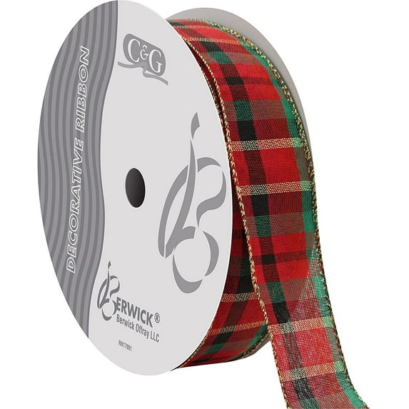 Berwick Offray DWI Modern Plaid Ribbon-1-1/2 Wide X 50 Yards-Red/Green Ribbon