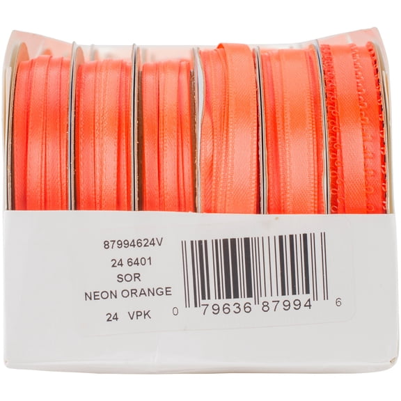 Berwick Spool O' Ribbon Neon Orange Woven Edge Solid Assortment, 24 Piece