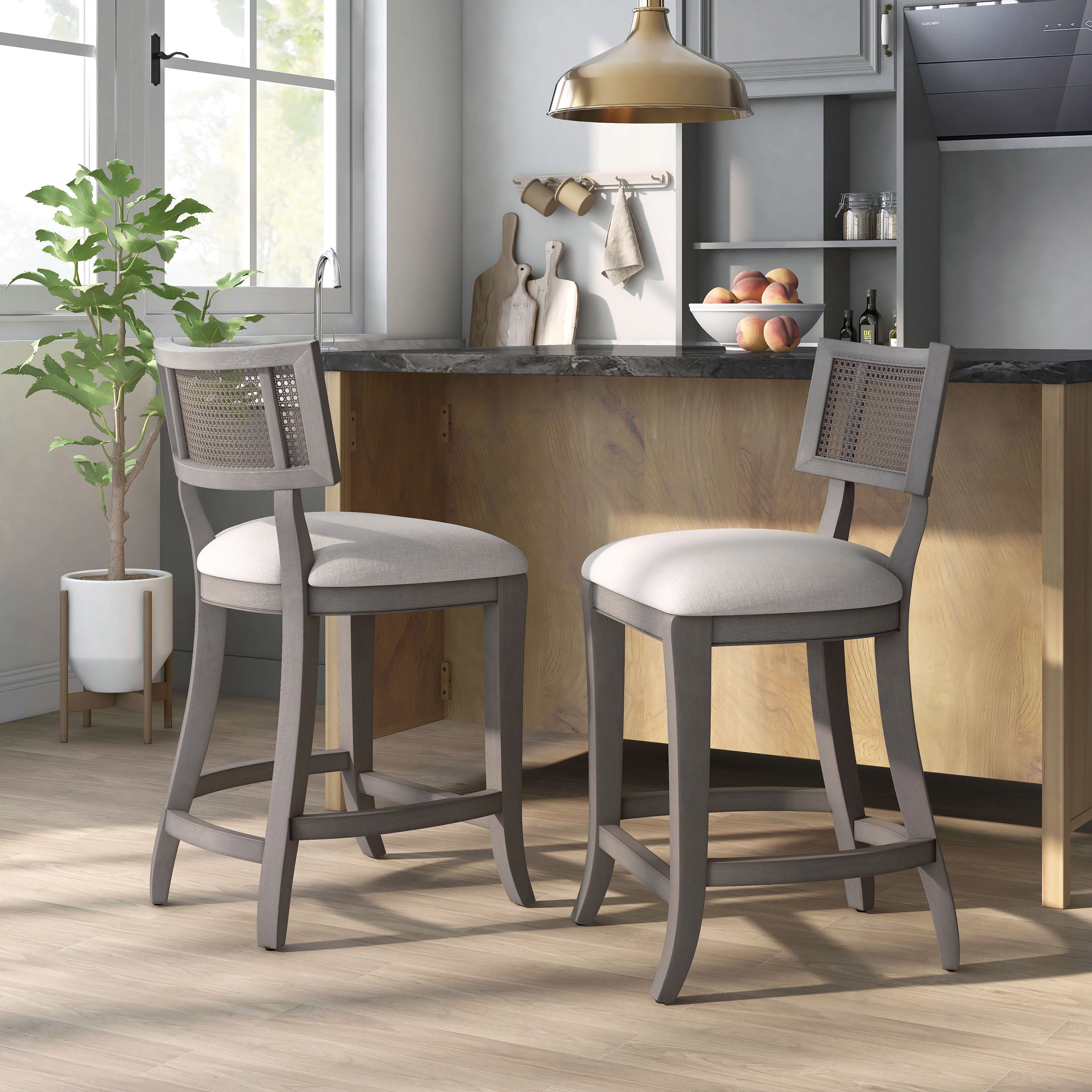 Glison Beige Fabric & Walnut Counter Height Chair (1Pc) main image 0