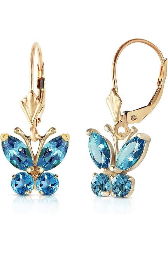 925 Sterling Silver 2.20 Ct Marquise Cut Blue Topaz Butterfly Lever Back Drop Earring For Women's 14K Yellow Gold Plated