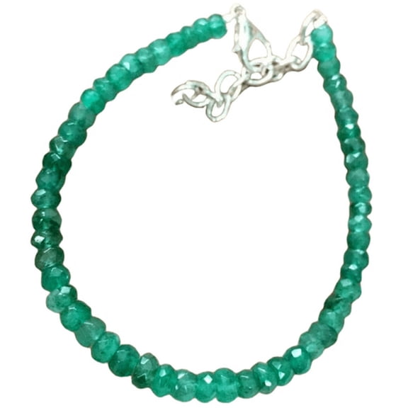 Beryl Emrald 3-3.5mm Rondelle Shape Faceted Cut Beads 7 inch Silver Plated Clasp Bracelet for men, women, unisex. Link Chain Stacking Bracelet.|LINK_00926