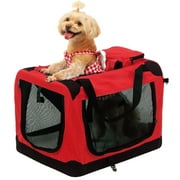 Berylove 3-Door Soft Portable Dog Crate for Travel Folding Pet Carrier with Mesh Mat for Cats Red XS