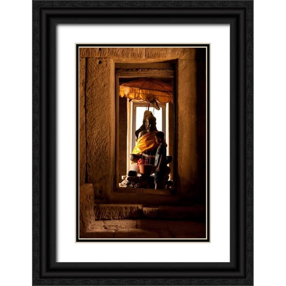 Berzel, Erin 11x14 Black Ornate Wood Framed with Double Matting Museum Art Print Titled - Shrine at Bayon