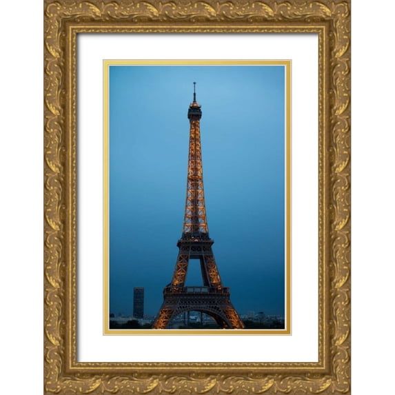 Berzel, Erin 11x14 Gold Ornate Wood Framed with Double Matting Museum Art Print Titled - Eiffel Tower at Night II
