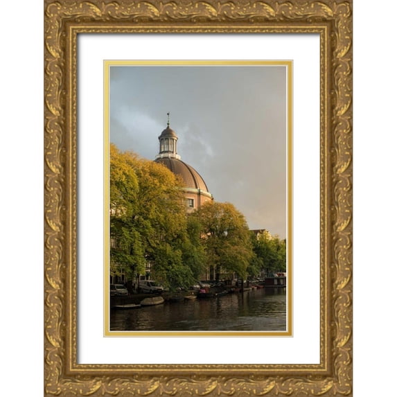 Berzel, Erin 13x18 Gold Ornate Wood Framed with Double Matting Museum Art Print Titled - Amsterdam Singel Canal