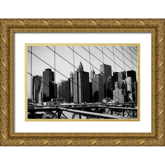 Berzel, Erin 14x11 Gold Ornate Wood Framed with Double Matting Museum Art Print Titled - Brooklyn Bridge V