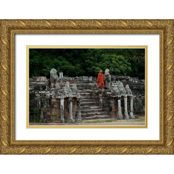 Berzel, Erin 14x11 Gold Ornate Wood Framed with Double Matting Museum Art Print Titled - Elephant Terrace II